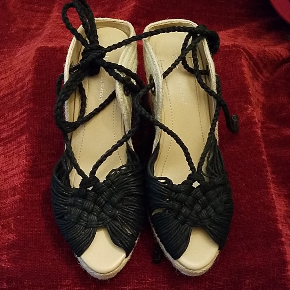 BCBG Generation Black Wedge Sandals